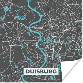 PosterMonkey Poster Duitsland – Blauw – Duisburg – Stadskaart – Kaart – Plattegrond - 75x75 cm