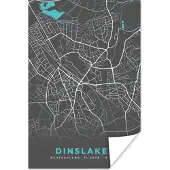 PosterMonkey Poster Kaart – Plattegrond – Stadskaart – Dinslaken – Duitsland – Blauw - 60x90 cm