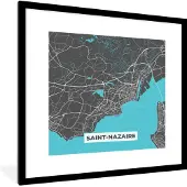 PosterMonkey Fotolijst incl. Poster - Stadskaart – Frankrijk – Kaart – Saint-Nazaire – Plattegrond - 40x40 cm - Posterlijst