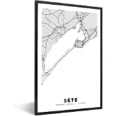 PosterMonkey Fotolijst incl. Poster - Frankrijk – Sète – Stadskaart – Plattegrond – Kaart - 20x30 cm - Posterlijst