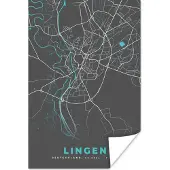 PosterMonkey Poster Stadskaart – Kaart – Lingen – Blauw – Duitsland – Plattegrond - 40x60 cm