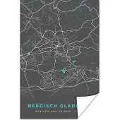 PosterMonkey Poster Stadskaart – Plattegrond – Duitsland – Blauw – Bergisch Gladbach – Kaart - 20x30 cm