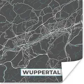 PosterMonkey Poster Plattegrond – Wuppertal – Blauw – Stadskaart – Kaart - Duitsland - 75x75 cm