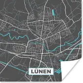 PosterMonkey Poster Stadskaart – Kaart – Lünen – Blauw – Duitsland – Plattegrond - 30x30 cm