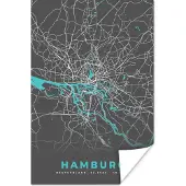 PosterMonkey Poster Kaart – Plattegrond – Stadskaart – Hamburg – Duitsland – Blauw - 120x180 cm XXL