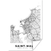 PosterMonkey Poster Frankrijk – Plattegrond – Kaart – Saint-Malo – Stadskaart - 120x180 cm XXL