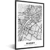 PosterMonkey Fotolijst incl. Poster - Plattegrond – Massy – Stadskaart – Kaart – Frankrijk - 20x30 cm - Posterlijst