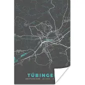 PosterMonkey Poster Stadskaart – Plattegrond – Duitsland – Blauw – Tübingen – Kaart - 20x30 cm