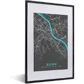 PosterMonkey Fotolijst incl. Poster - Stadskaart – Bonn – Duitsland – Plattegrond – Kaart - 40x60 cm - Posterlijst