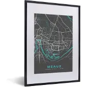 PosterMonkey Fotolijst incl. Poster - Plattegrond – Meaux – Stadskaart – Kaart – Frankrijk - 30x40 cm - Posterlijst
