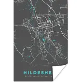 PosterMonkey Poster Stadskaart – Plattegrond – Duitsland – Blauw – Hildesheim – Kaart - 20x30 cm