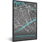 PosterMonkey Fotolijst incl. Poster - Plattegrond – Asnières-sur-Seine – Stadskaart – Kaart – Frankrijk - 80x120 cm - Posterlijst