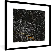 PosterMonkey Fotolijst incl. Poster - Stadskaart – Frankrijk – Kaart – Pau – Plattegrond - 40x40 cm - Posterlijst