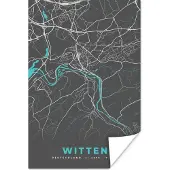PosterMonkey Poster Stadskaart – Plattegrond – Duitsland – Blauw – Witten – Kaart - 80x120 cm