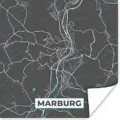 PosterMonkey Poster Stadskaart – Kaart – Marburg – Blauw – Duitsland – Plattegrond - 30x30 cm