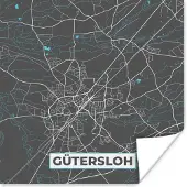 PosterMonkey Poster Stadskaart – Kaart – Gütersloh – Blauw – Duitsland – Plattegrond - 30x30 cm