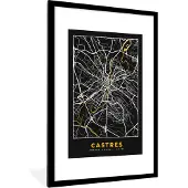 PosterMonkey Fotolijst incl. Poster - Plattegrond – Castres – Stadskaart – Kaart – Frankrijk - 80x120 cm - Posterlijst