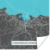 PosterMonkey Poster Cherbourg-en-Cotentin – Plattegrond – Frankrijk – Kaart – Stadskaart - 75x75 cm