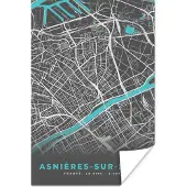 PosterMonkey Poster Plattegrond – Asnières-sur-Seine – Stadskaart – Kaart – Frankrijk - 60x90 cm