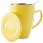 Shamila Theemok met Theefilter en Deksel - Keramiek - Inclusief RVS Theezeef - 350 ml - Geel