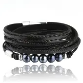 Deja Jewels Zwarte multilayer Boho armband rondgenaaid PU leer en kralen