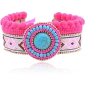 Deja Jewels Roze multicolour dames armband van leer met Turkoois
