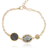 Deja Jewels Goudkleurige verstelbare dames armband met grijs glassteen