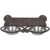 Clayre & Eef Bruine Dieren voerbak 39*18*12 cm / 2*300 ml 6Y3203