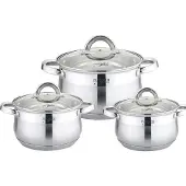 Platinum pannenset 16 18 20 cm RVS/glas zilver 6 delig