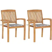 vidaXL Tuinstoelen 2 st met grijs geruite kussens massief teakhout