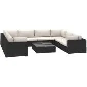 vidaXL 9-delige Loungeset met kussens poly rattan zwart