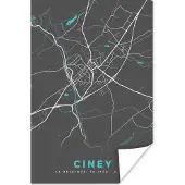 PosterMonkey Poster Stadskaart – Grijs - Kaart – Ciney – België – Plattegrond - 40x60 cm