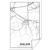 PosterMonkey Poster Zwart Wit – België – Plattegrond – Stadskaart – Kaart – Halen - 40x60 cm