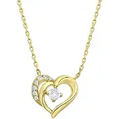Lucardi Dames Ketting met hanger hart zirkonia - Echt Zilver - Ketting - Cadeau - 42 cm - Goudkleurig