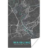 PosterMonkey Poster Duitsland – Blauw – Waiblingen – Stadskaart – Kaart – Plattegrond - 40x60 cm
