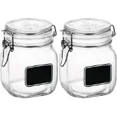 Bormioli Rocco 2x Luchtdichte potten transparant glas met krijtbordje 750 ml - Weckpotten