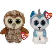 TY - Knuffel - Beanie Boo's - Percy Owl & Helena Husky