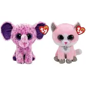 TY - Knuffel - Beanie Boo's - Fiona Pink Cat & Eva Elephant