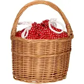 ThimbleToys Rieten Mandje met Hengsel - Rood met Stippen