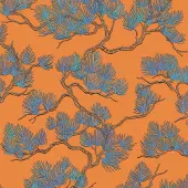 Dutch Wallcoverings DUTCH - WALLCOVERINGS - Behang - Pine - Tree - blauw - en - oranje