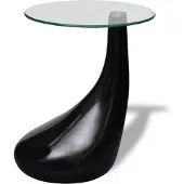 vidaXL Salontafel met rond glazen tafelblad hoogglans zwart