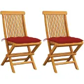 vidaXL Tuinstoelen 2 st met rode kussens massief teakhout