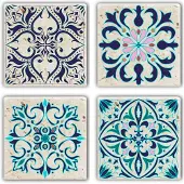 Heritage Set van 4 tegels Amsterdam | Heritage natuursteen multicolour 10x10x1 cm thee-accessoires | NADUVI