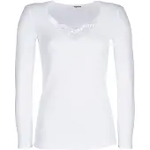 Damart - T-shirt met lange mouwen fijn geribd guipure kant Thermolactyl - Dames - Wit - XL