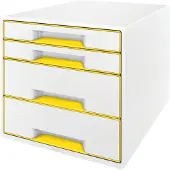 Leitz Ladebak WOW CUBE 5213, 4 laden, DIN A4, polystyreen, geel, met een gele kleur.