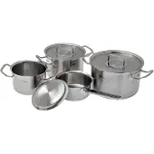 Fissler Original-Profi collectie / RVS-pannenset, 4-delig, kookpannen met metalen deksels (3 kookpannen, 1 steelpan zonder deksel) - Geschikt voor inductie