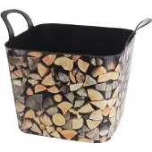 Bigbuy Haardblokken/houtblokken flexibele opberg emmer van 53 x 40 x 38 cm - Zwart/hout print