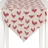 Clayre & Eef tafelloper 50x160 - wit, rood - katoen, 100% katoen