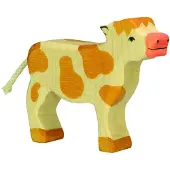 Holztiger Figurine - - 80012 - RECHTOP STAAND KALF - BRUIN - Handgeschilderd hout - Europese productie