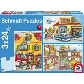 Schmidt 3 x 24-delig puzzel van Schmidt Spiele, thema: brandweer en politie, artikelnummer 56215, geschikt voor kinderen